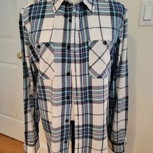 Ultimate Flannel Men's Medium White with Blue Plaid Long Sleeve Shirt